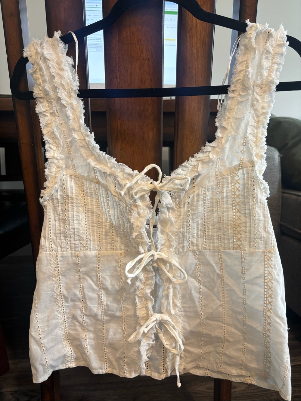Zara White Lace-Up Eyelet Cropped Tank